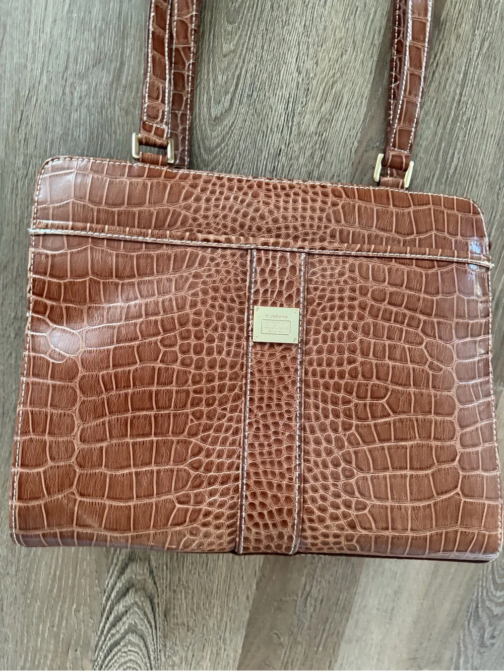Vintage Liz Claiborne Brown Croc-Embossed Tote Bag